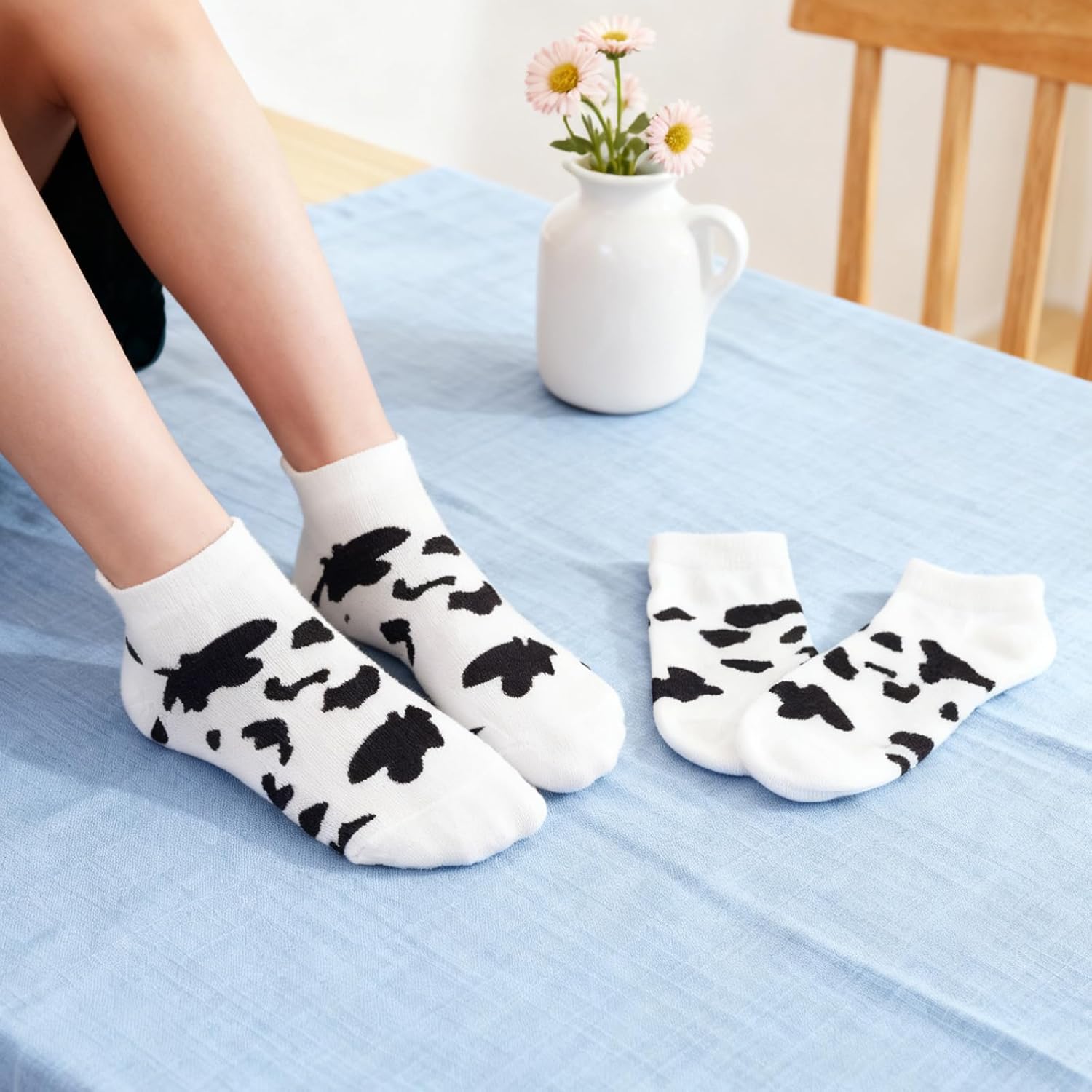 6 Pairs Cow Print Cotton Socks for Women-Black White Animal Short Casual Ankle Socks for Love Cows Cowgirl Knit Sock - Image 2