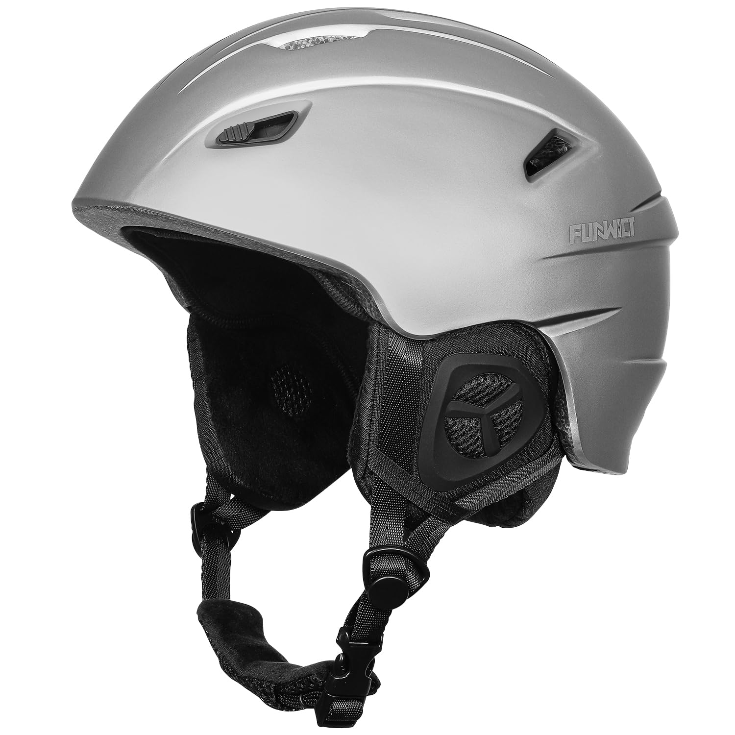 Kask narciarski dla mężczyzn i kobiet, regulowany kask narciarski z 12 otworami wentylacyjnymi, wyjmowana wyściółka wewnętrzna i nauszniki, lekki kask snowboardowy do sportów zimowych (srebrny