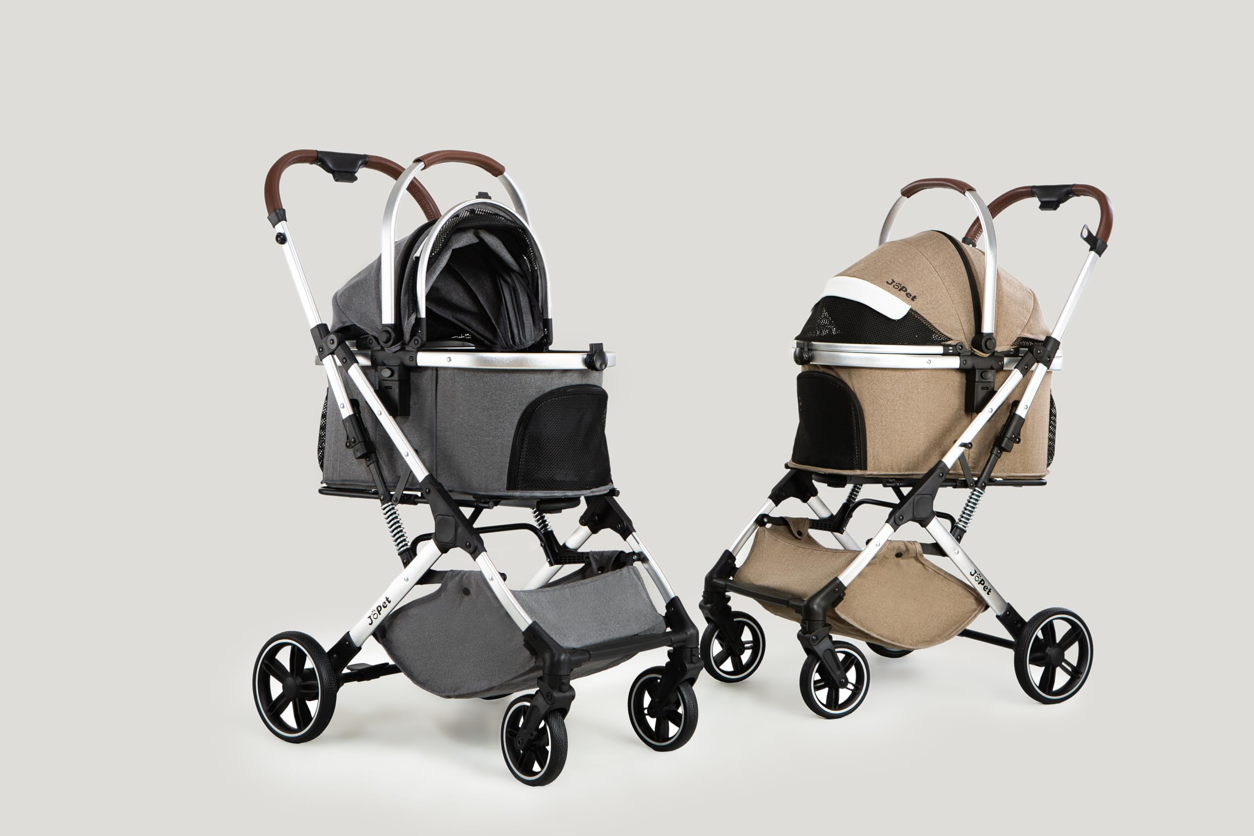 JoPet Pet Stroller for Small and medlium Dogs, Aluminum Alloy Frame, Dog cat Stroller, Foldable carts, Carrier, One-Hand Automatic Folding, Quick Release Wheel, PU Wheels (Mocha Brown)