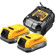 DEWALT Powerstack DCB1102E2 18 Volt Battery Kit 1.7 Ah, Innovative Pouch Cell Technology, Can be Used in All 18 V XR Battery Machines, with Capacity Display via LEDs, Includes 2 Batteries & Charger