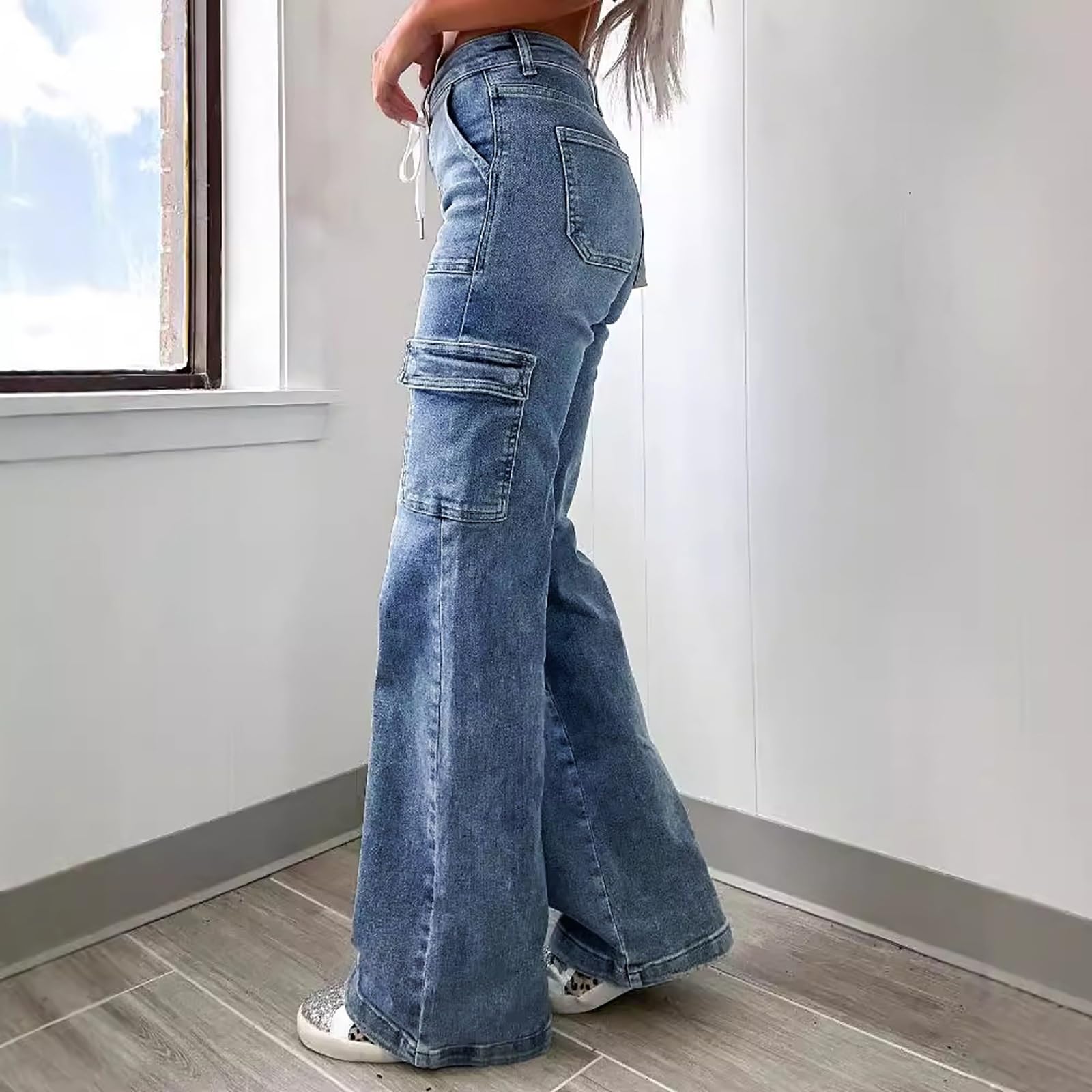 Damskie jeansy z wysokim stanem, rozciągliwe, jeansy ze zniszczonym luźnym krojem, jeansy Boyfriend, jeansy Streetwear