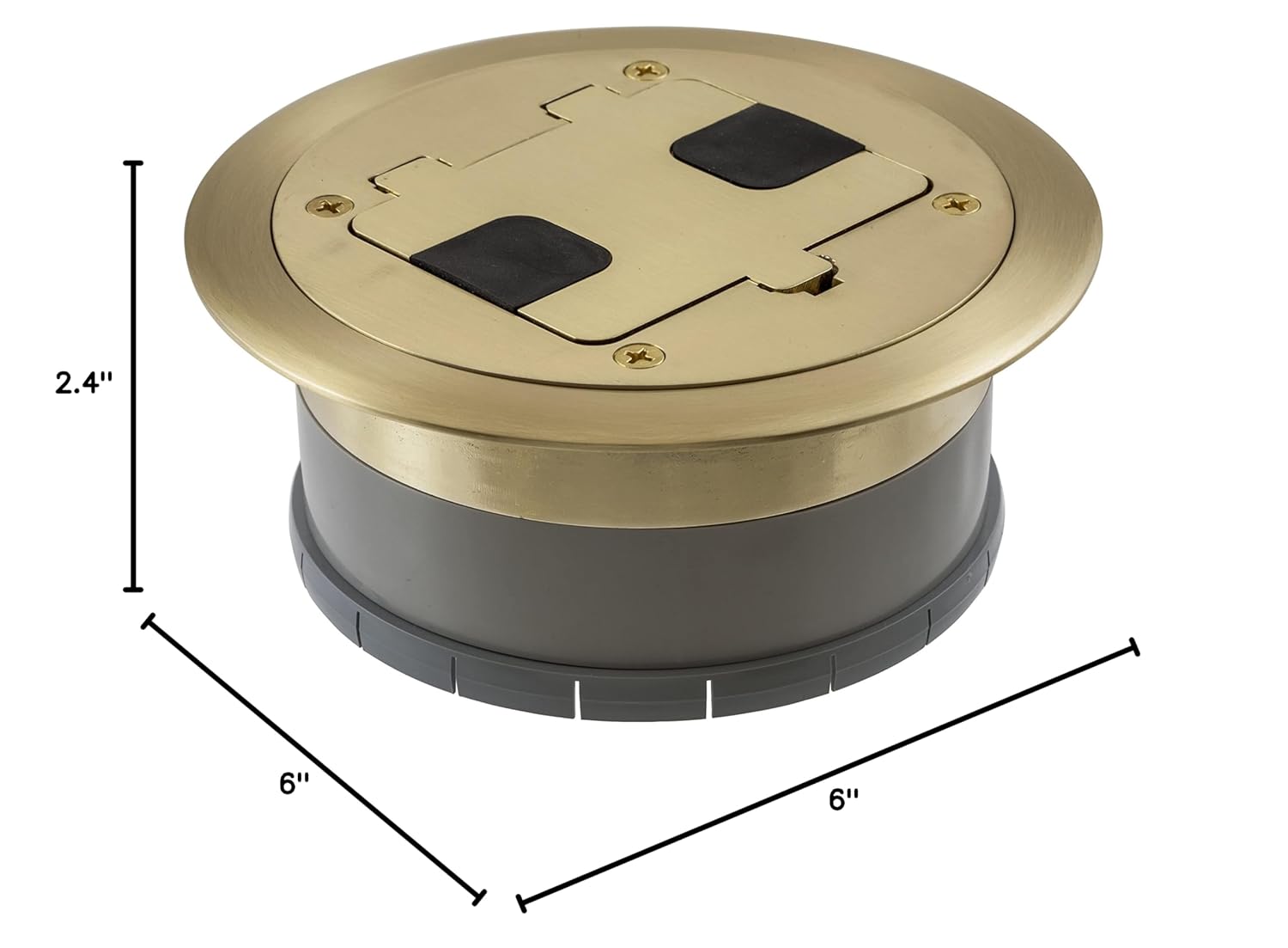 Bryant Electric RF406BP Pre-Assembled Flange, Cover, and Leveling Ring for Floor Boxes Poured in Concrete with 15A 125V Outlet Included, Brushed Brass Plate Solid