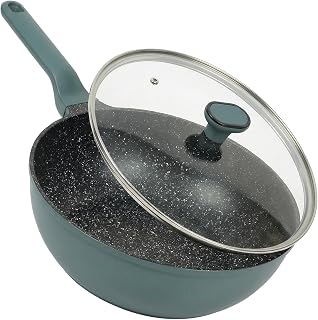 Ravelo Nonstick Wok Pan with Glass Lid, 11.8in Die Cast Stir Fry Pan
