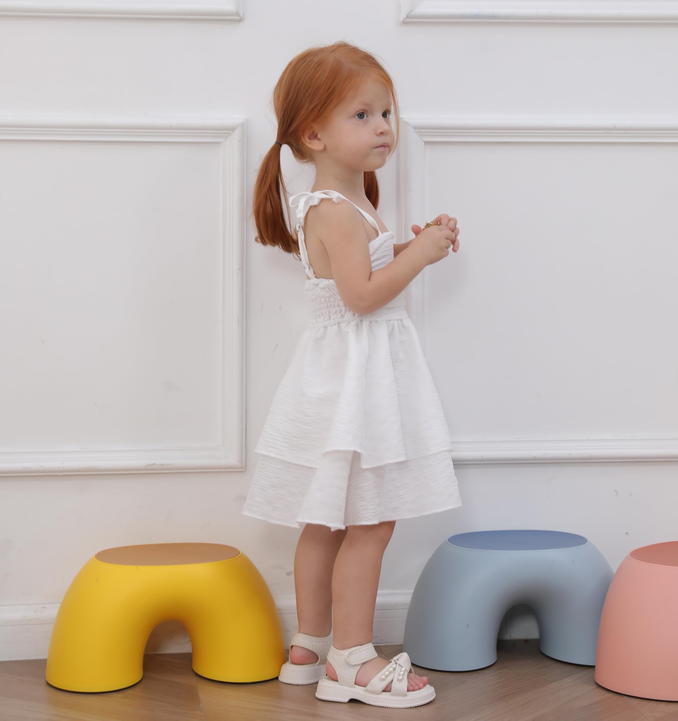 Vestido de verano para niña, con tirantes fruncidos, espalda fruncida, vestido casual de playa
