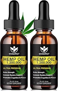 (2 Pack) Organic Hemp Oil - 100% Natural Hemp Oil Extract, Calming, Sleep, Relaxation, Immune Support, Rich in Omega 3, 6, 9 Fatty Acids, Vegan - 30mL