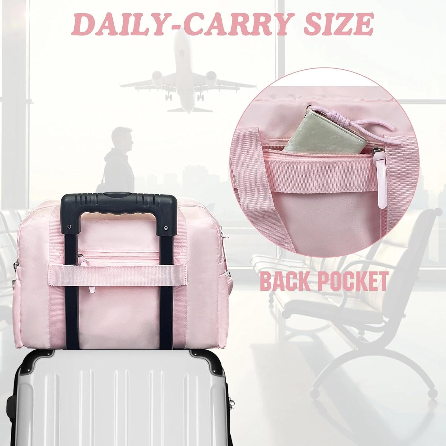 WOLT Small Gym Bag for Women, 14 inch Lightweight Gym Duffle Bag with Wet Compartment Quilted Tote for Sports Workout, Pink - Image 8