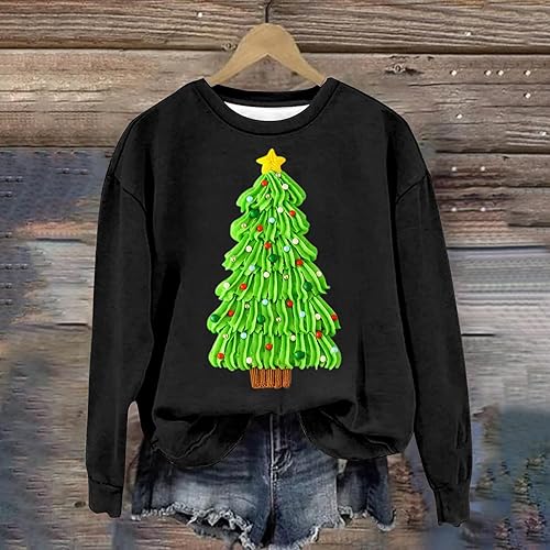 Miniatura 6 de Mujeres Árbol Navidad Jersey Camisas Manga Larga Cuello Redondo Túnica Top Ropa Linda Suelta Vacaciones Sudaderas