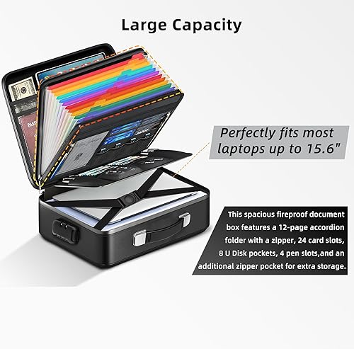 Miniatura 7 de Caja de documentos ignífuga  Carcasa rígida de 8 capas a prueba de fuego para documentos del hogar, organizador de archivos resistente al agua para