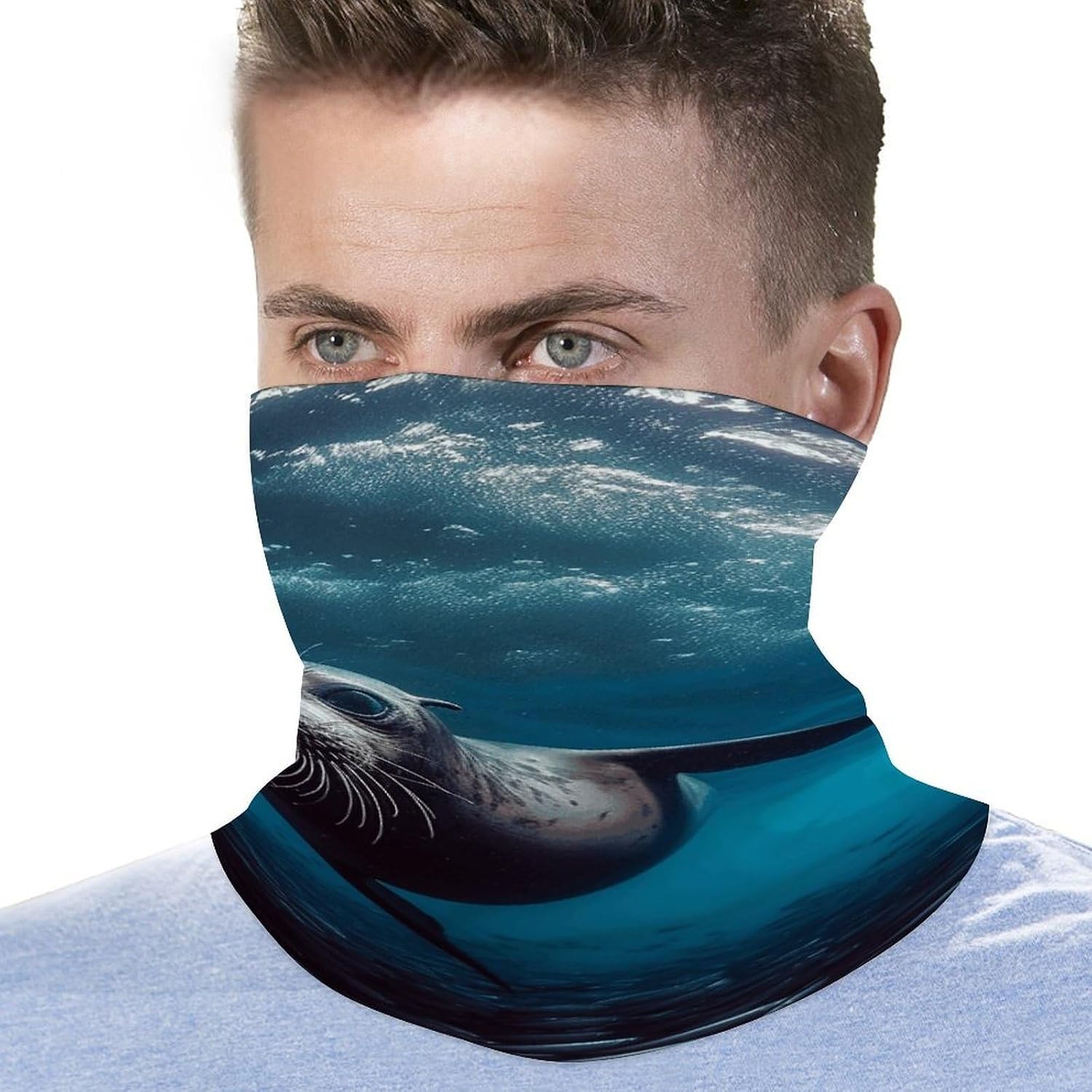 Underwater Sea Lion Neck Gaiter UV Protection Polyester Face Gaiter Breathable Quick Dry Head Wrap Multifunctional Stretchy Seamless Bandana for Outdoor Cycling Hiking Skiing Running