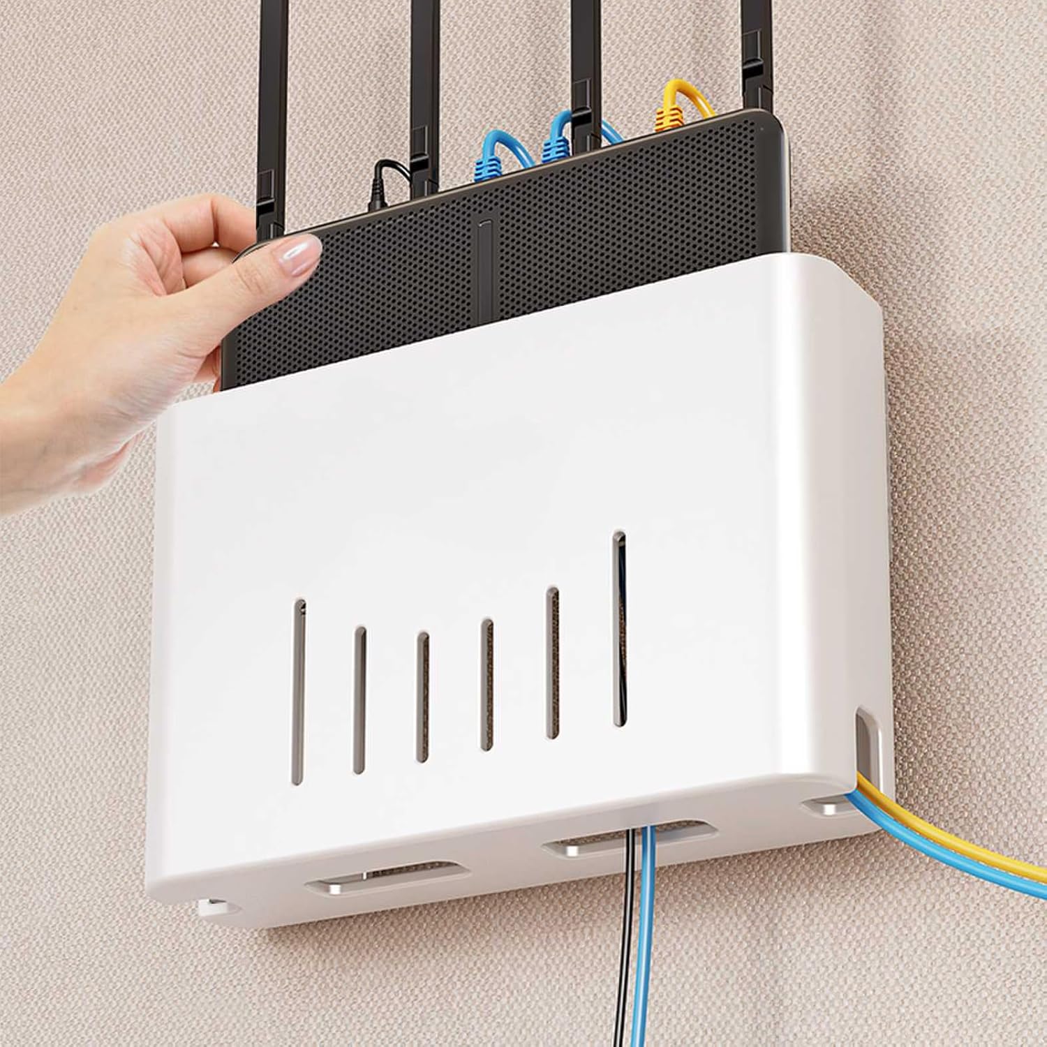 Wall-Mounted Metal wall mounts are Suitable for projectors, Set-top Boxes, routers, Gaming Devices, etc., (11.8x2.5x7.8in) (White)