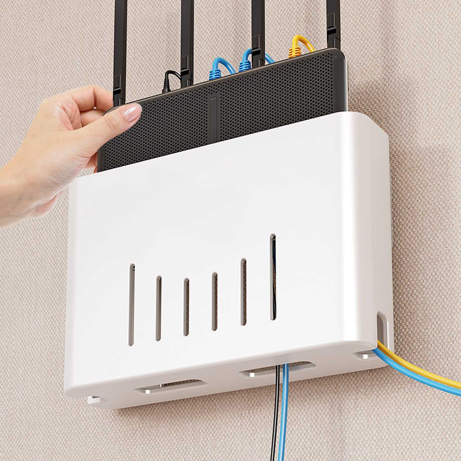 Caja de Almacenamiento para Router WiFi, Estante de Pared para Router, Ideal para salón, Dormitorio u Oficina. Color Blanco (Dimensiones: 30 x 20 x 6,5 cm).