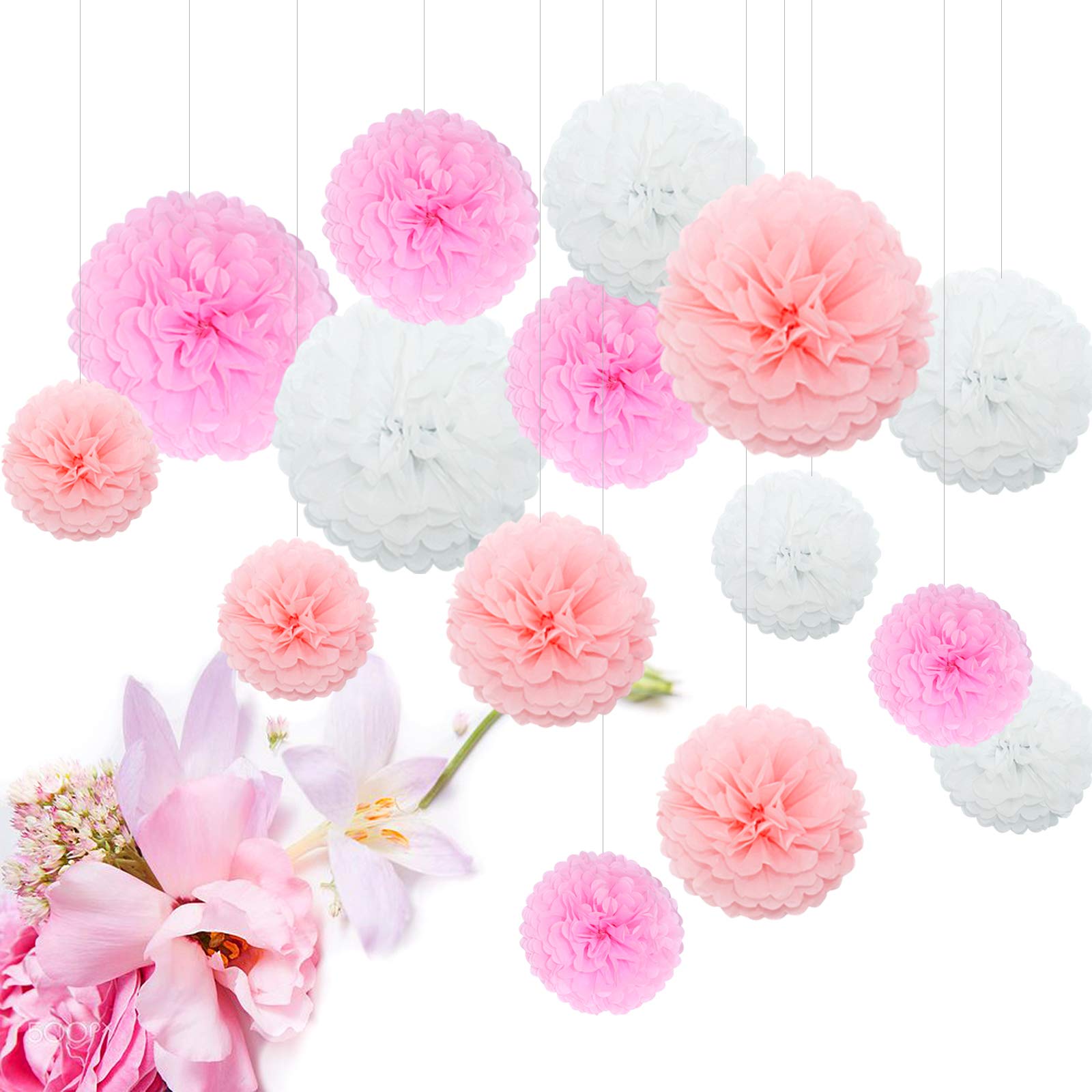 18 Pom Pom Di Carta Velina Decorativi - Multicolore Per Feste, Matrimoni E Compleanni - Foto 3