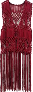 Sleeveless Long Fringe Crochet Vest Beach Bikini Cover up Hippie Clothes