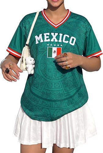lopmou Mexico Soccer Shirt Women Mexico Soccer Jersey Slim F