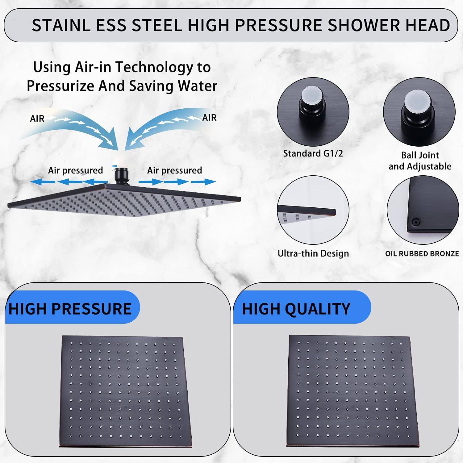 Oil Rubbed Bronze Shower Faucet GGStudy Shower Trim Kit with Rough-in Valve Shower Set Bath Rainfall Shower Faucet System 10inch Square Stainless Steel Metal Shower Heads with Handheld Spray Bronze