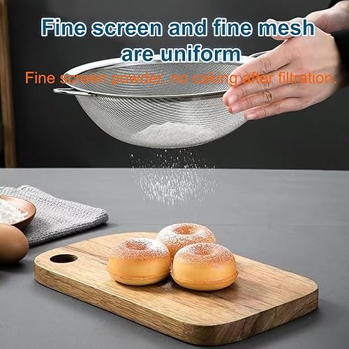 Miniatura 2 de Juego de 3 coladores de malla fina de acero inoxidable (pequeñomedianogrande) - Tamiz de metal con asa, ideal para arrozjugoquinuaharina,