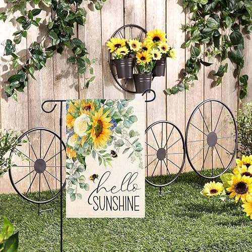 Baccessor Hello Sunshine Spring Garden Flag Sunflower Bee Eucalyptus Leaves Yard Flag 12.5 X 18 Inch Double Sided Burlap Small Spring Summer Flag for Outside Decor — view 2