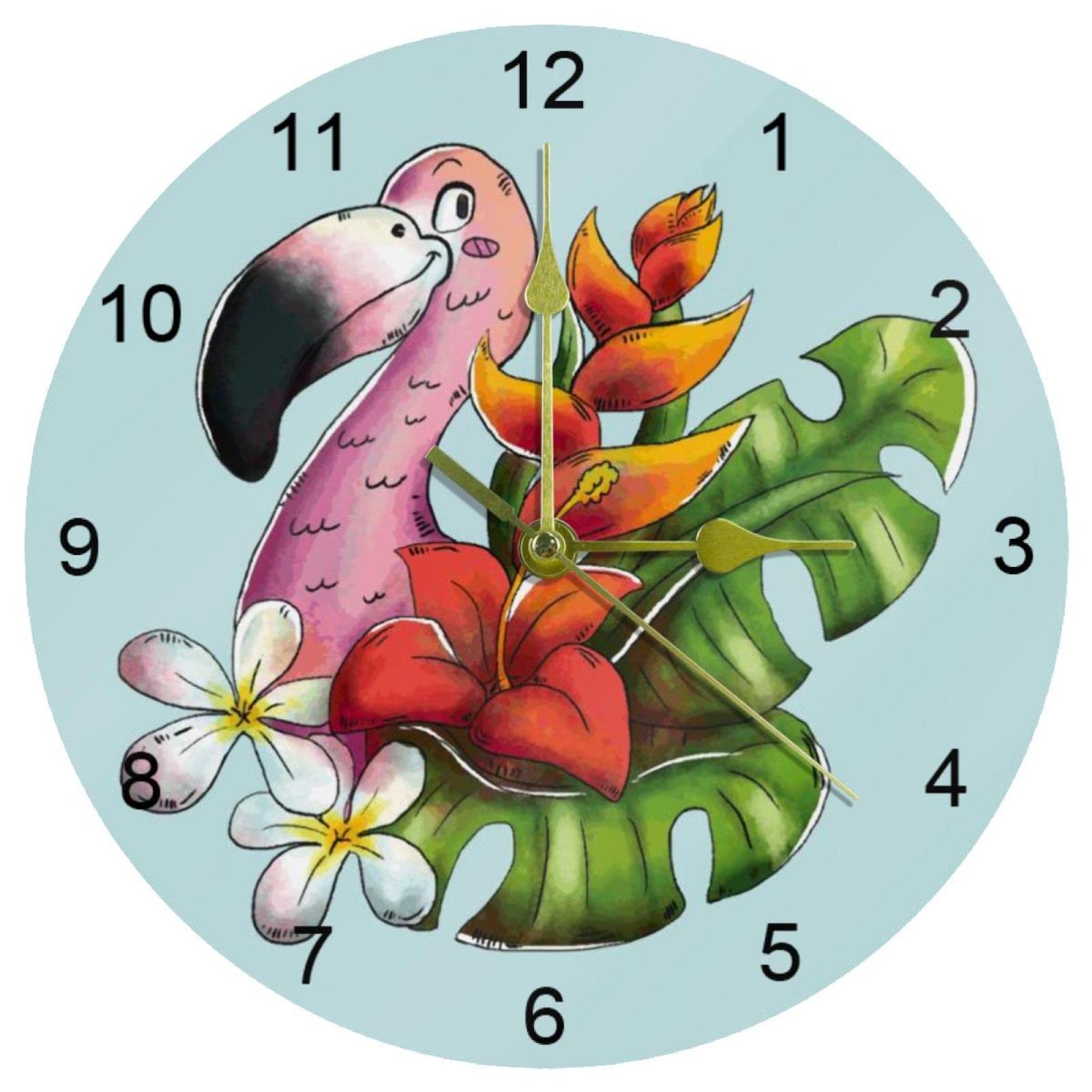 Horloge murale silencieuse flamant rose bleu, cadeau idéal pour maison et bureau