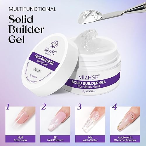 Miniatura 3 de MIZHSE Gel constructor sólido para uñas, arte de uñas 3D transparente y blanco no pegajoso, gel duro para esculpir con bolígrafo de silicona de