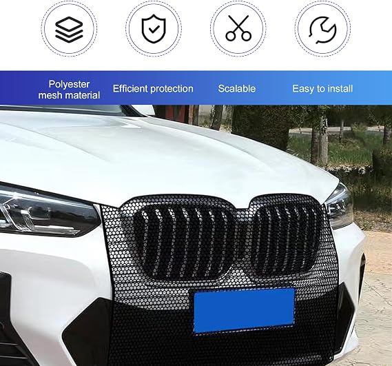 2 PCS Grille Protection Mesh, Engine Front Grille Net with Mounting Hook, High-density Anti-willow Bumper Grill Mesh, Universal Radiator Tank Protector for Cars (Black)