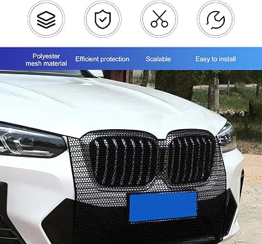 2 PCS Grille Protection Mesh, Engine Front Grille Net with Mounting Hook, High-density Anti-willow Bumper Grill Mesh, Universal Radiator Tank Protector for Cars (Black)