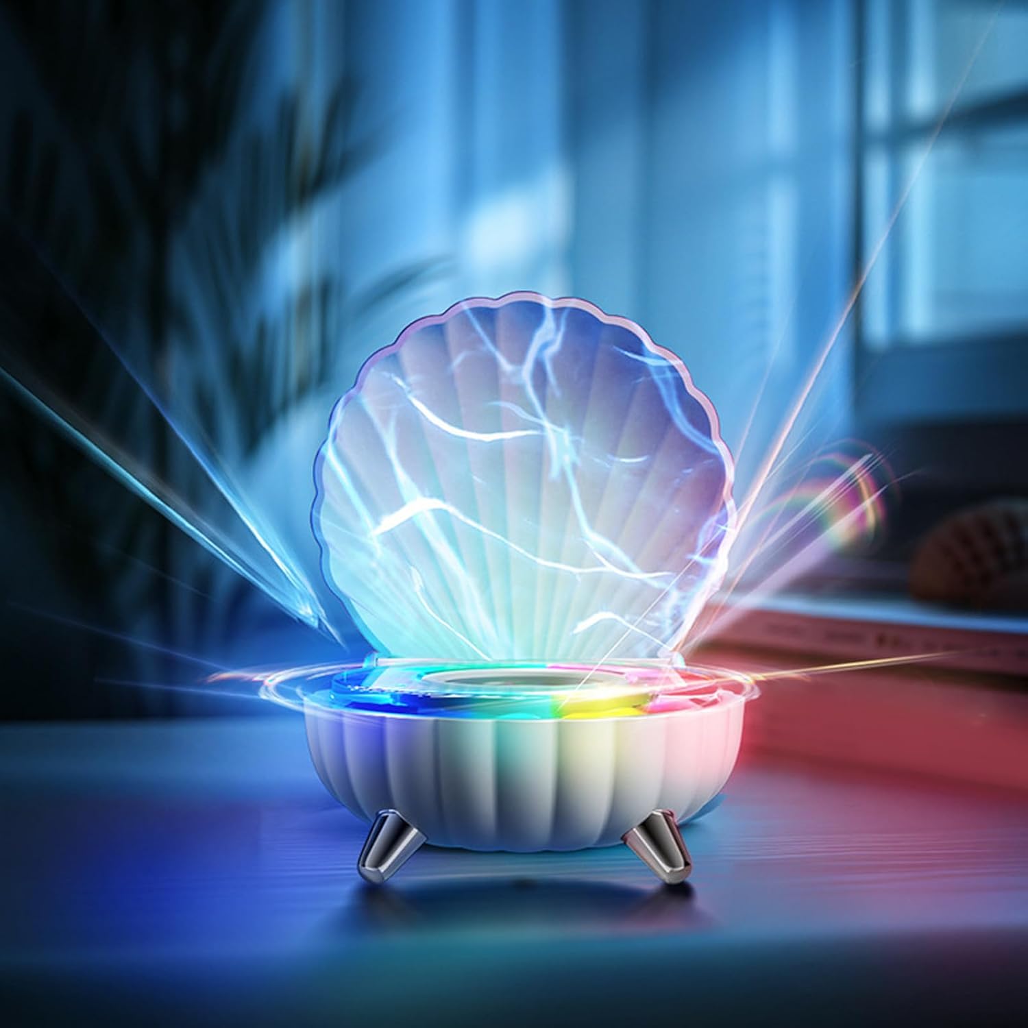Shell Speaker, LED Seashell Small Bluetooth Speaker, Mini Portable Bluetooth Speakerwith 7 Ambient Lights, Mini Bluetooth Shower Speaker, Bluetooth Music Player for Home (Blue)