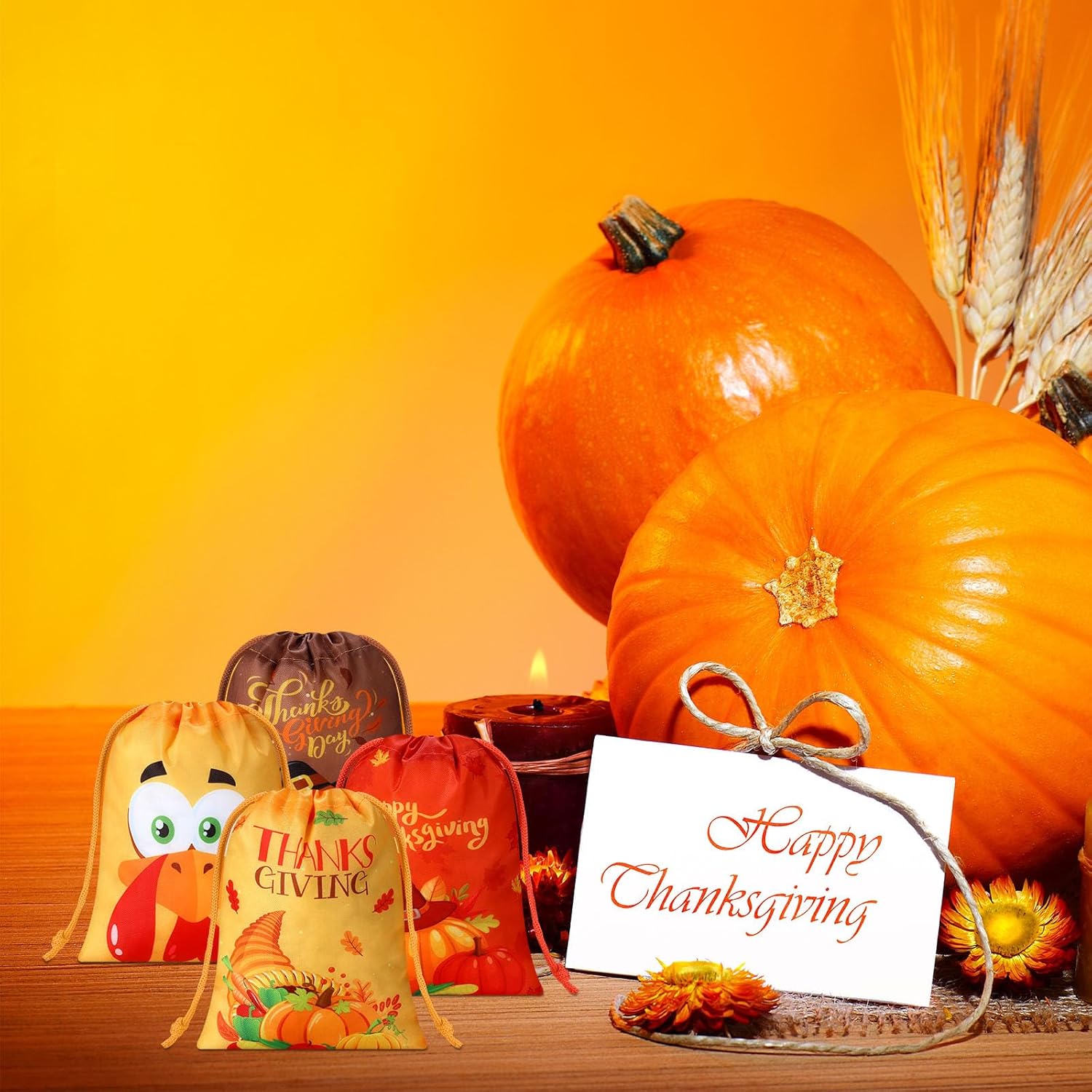 Paterr 24 Pcs Fall Thanksgiving Gift Bags with Drawstring Thanksgiving Party Favor Fall Pumpkin Candy Goodies Treat Bags Forautumn Birthday Party Decor Supplies(Maple) - Image 4