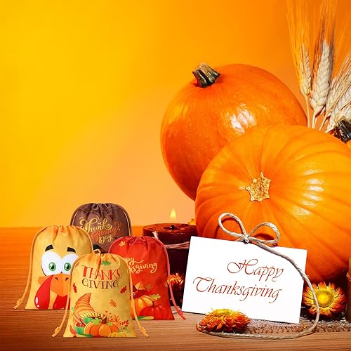 Miniatura 4 de Paterr 24 bolsas de regalo de Acción de Gracias con cordón de regalo de Acción de Gracias, regalos de fiesta de Acción de Gracias, calabaza, dulces,