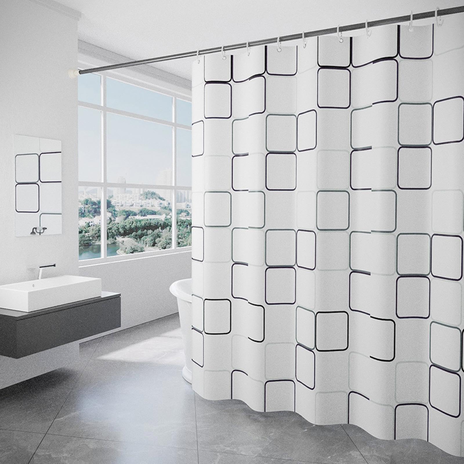 Cortina de Ducha a Cuadros Blanca, Cortinas de Ducha de Tela Impermeable de Varios tamaños, Cortinas de poliéster Lavables para el baño del hogar, 120x180cm