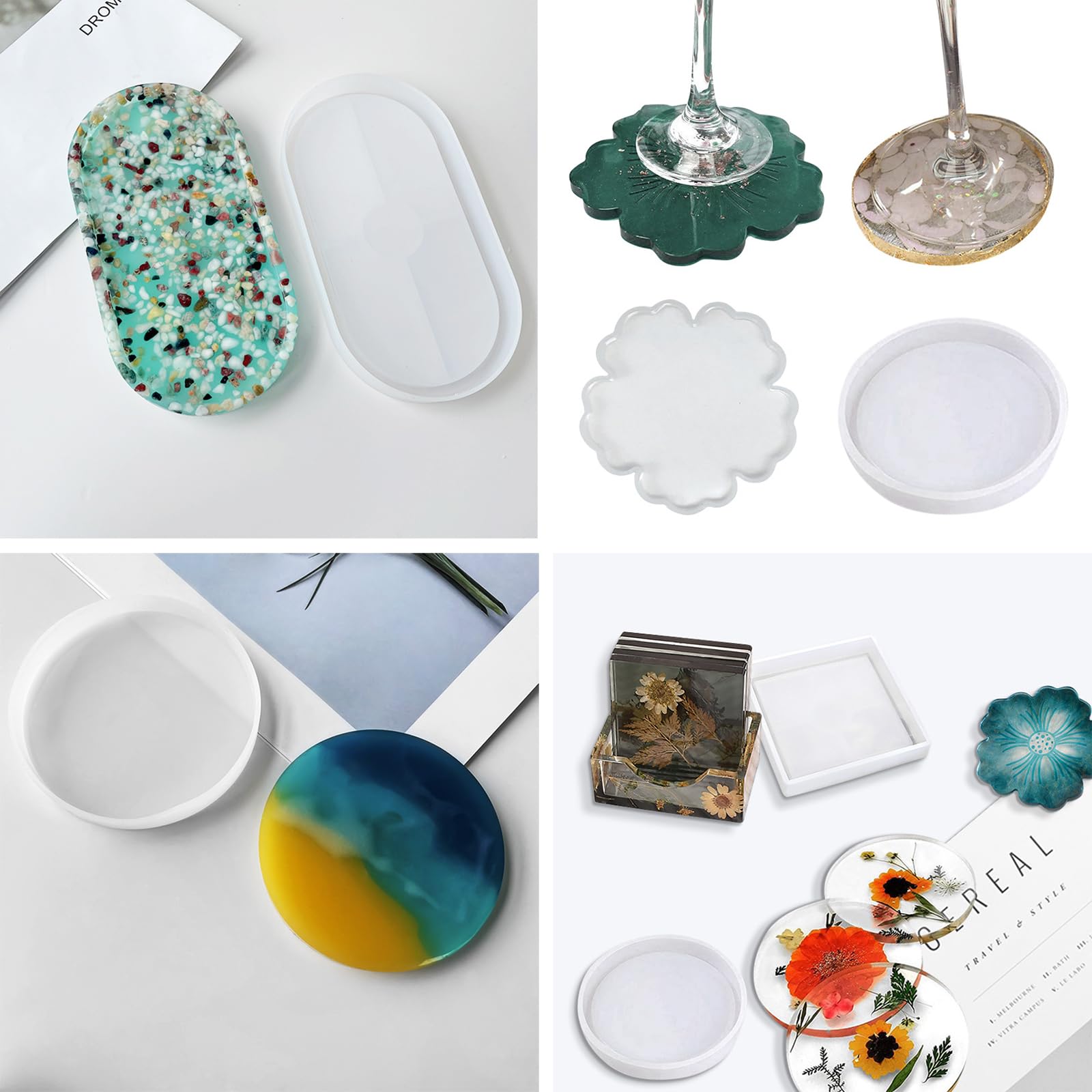 Stampo Per Sottobicchieri In Resina Epossidica – Kit Completo Fai-da-Te Con Fiori Secchi, Foglia D'Oro E Pinzette - 2
