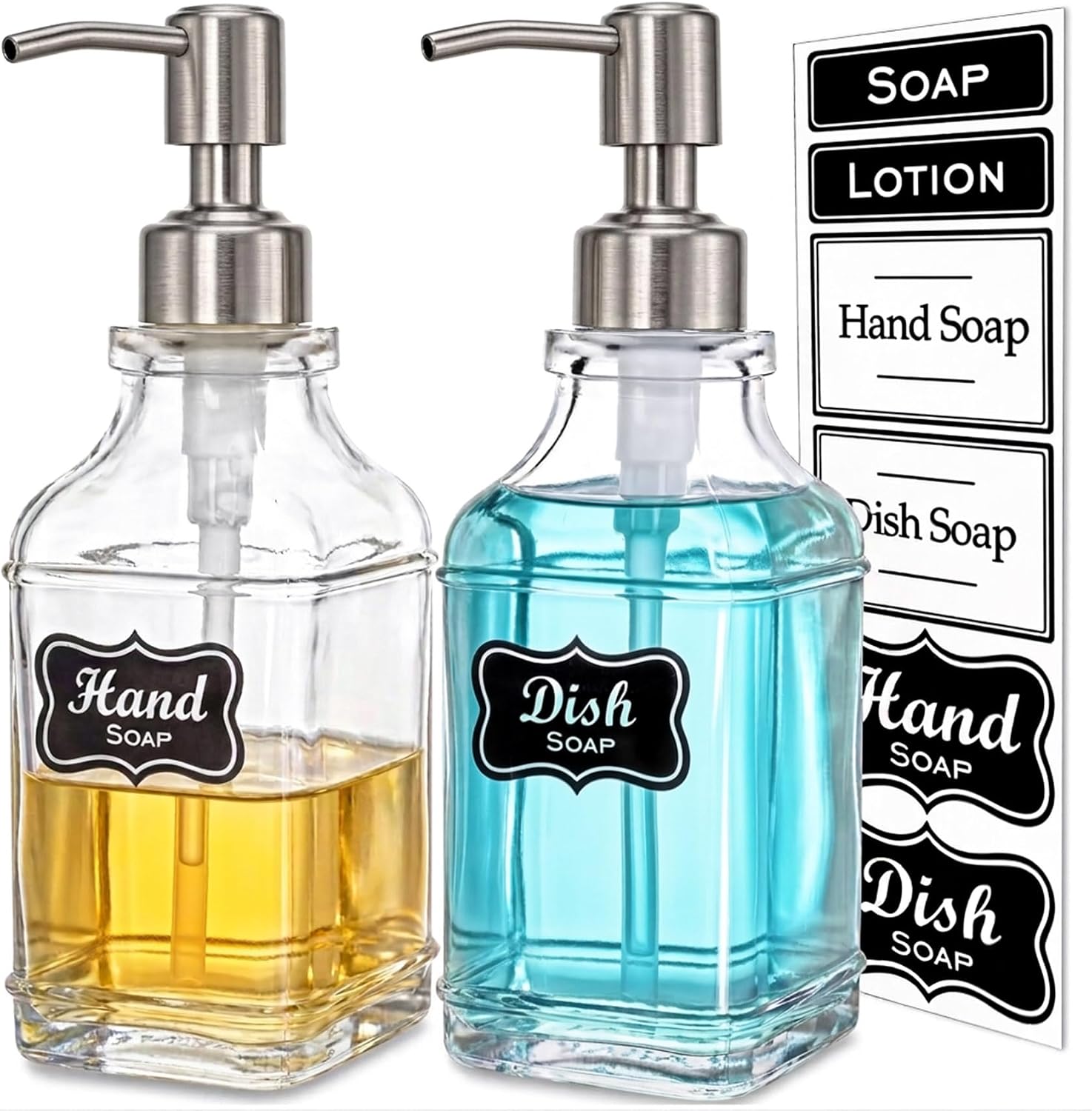 JASAI 2Pack Hand & Dish Glass Soap Dispenser with Black Rust Proof Pump