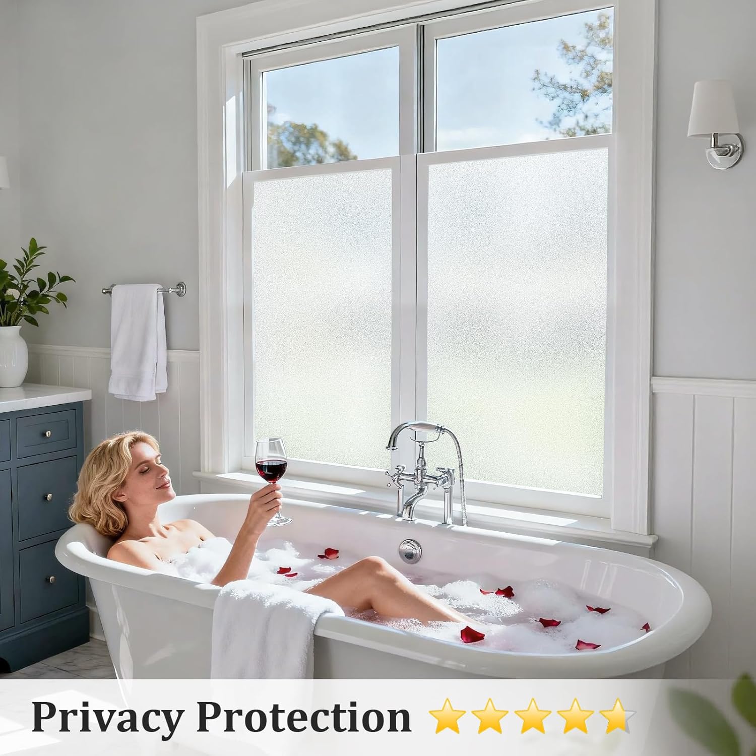 Coavas One Way Window Privacy Film, Reflective Window Tint for Home See Out Not in, Sun Blocking Anti UV Static Cling Glass Windows Door Coverings for Winter Y-frosted 23.6 x 157.4 Inch