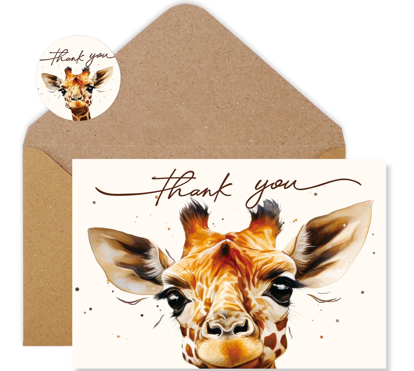 Whaline 36Pcs Giraffe Thank You Cards with Envelopes and Stickers Cute Wildlife Greeting Cards Blank Note Card for Weddings Bridal Shower Baby Shower
