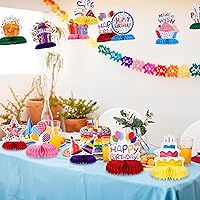 Vista 2 de 12 piezas de decoración de mesa de cumpleaños, coloridos centros de mesa de feliz cumpleaños, centros de mesa de nido de abeja para niños