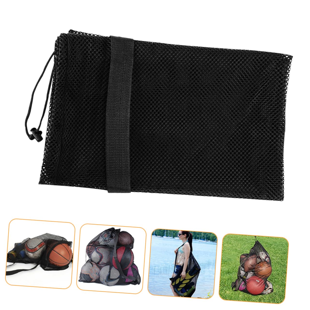 ifundom Borsa sportiva Borsa da ginnastica pallacanestro Borsa da basket palestra Maglia netto Borsa da rete per palline sportive borsa a sfera borsa da calcio con coulisse poliestere Nero