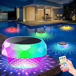 Joycome Poolbeleuchtung Solar Teich Deko, Pool Lichter Unterwasser mit Fernbedienung, Dimmbar Farbwechselnde Schwimmende Poollampe Wasserdicht Floating Pool Lights für Whirlpool Badewanne Garten
