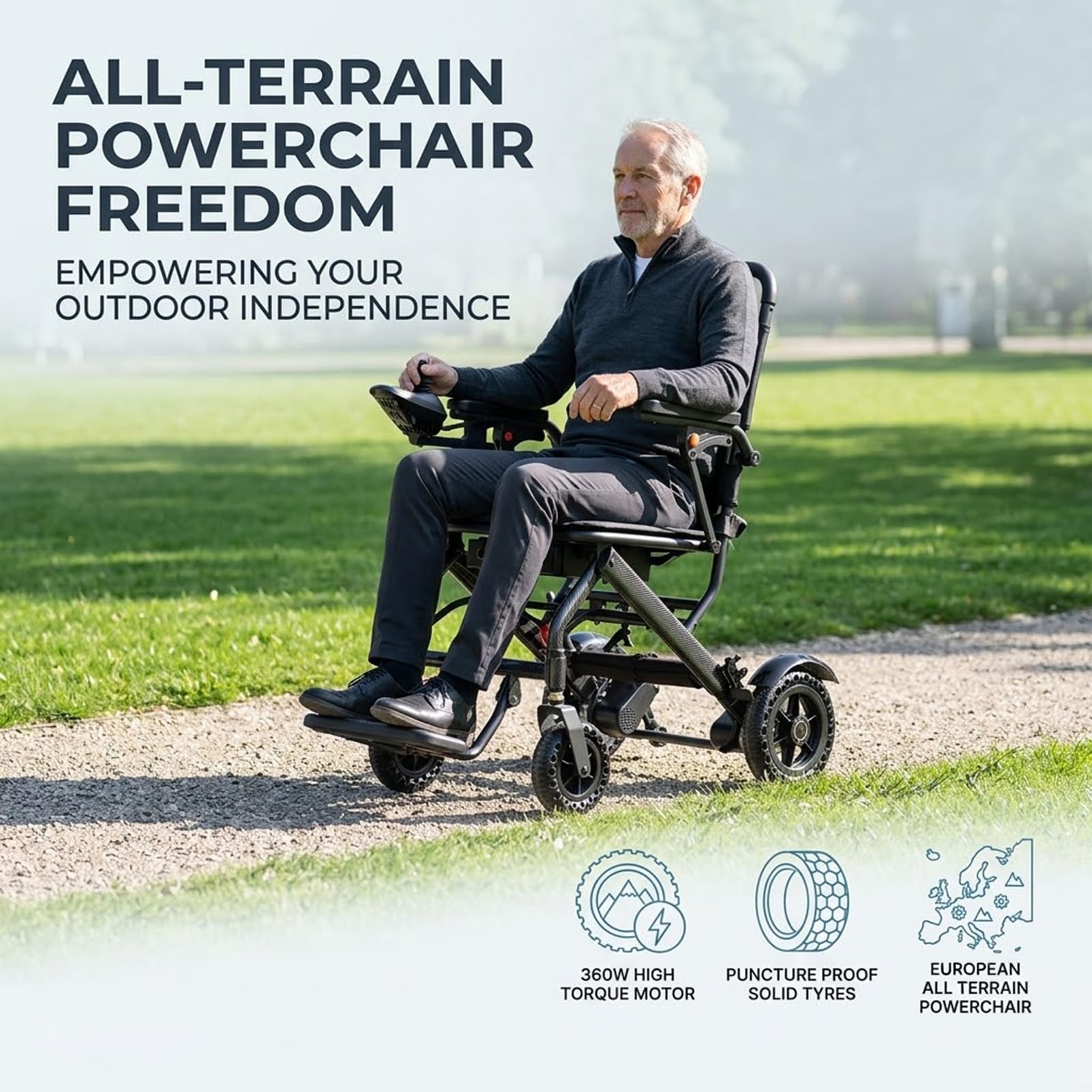 Carrozzina Elettrica Pieghevole Leggera 360W Doppio Motore