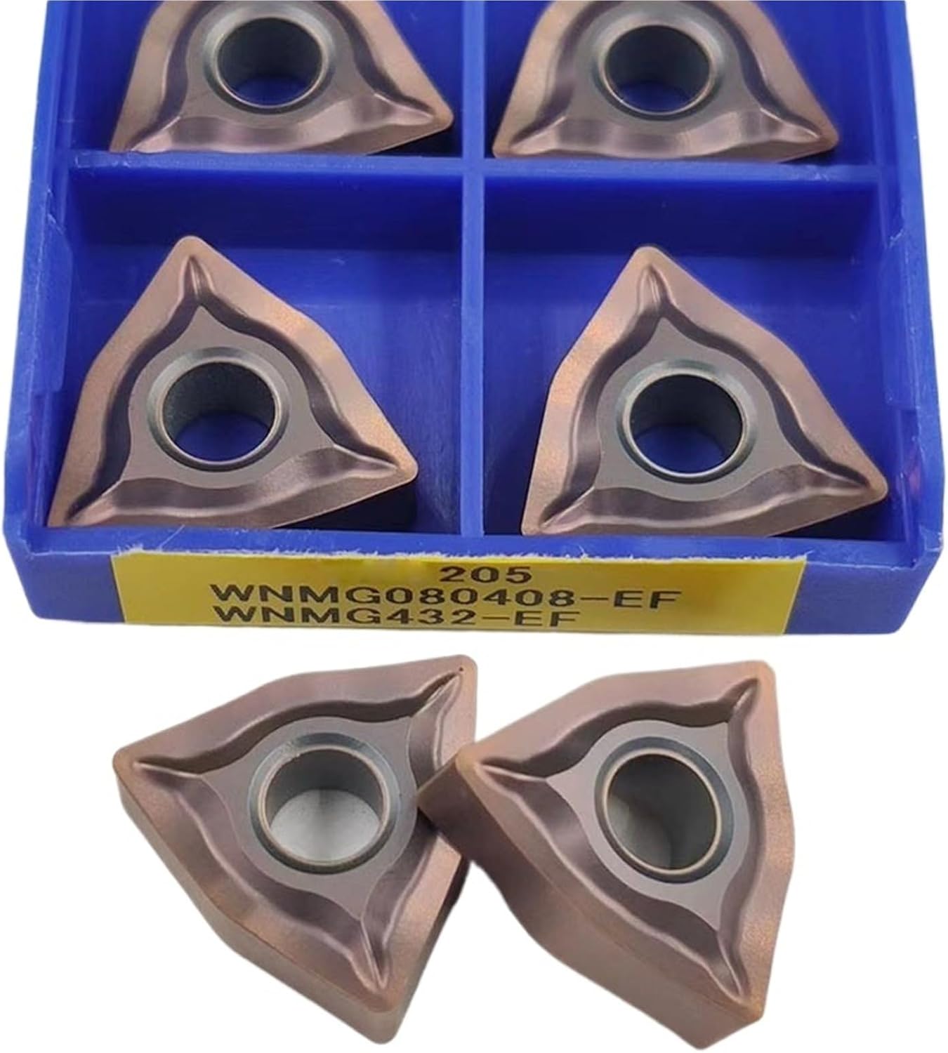 10PCS WNMG080404-EF 205 WNMG080408-EF 205 Carbide Milling Inserts Turning Tools CNC Cutter Lathe Blade For stainless steel(WNMG080408-EF 205)