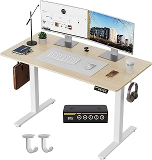 Electric Standing Desk,48x24 Inches Adjustable Height Stand up Desk, Sit Stand Home Office Desk with Splice Board, 3 Preset Heights,Equipped with Hooks,Ergonomic Computer Workstation，Nature