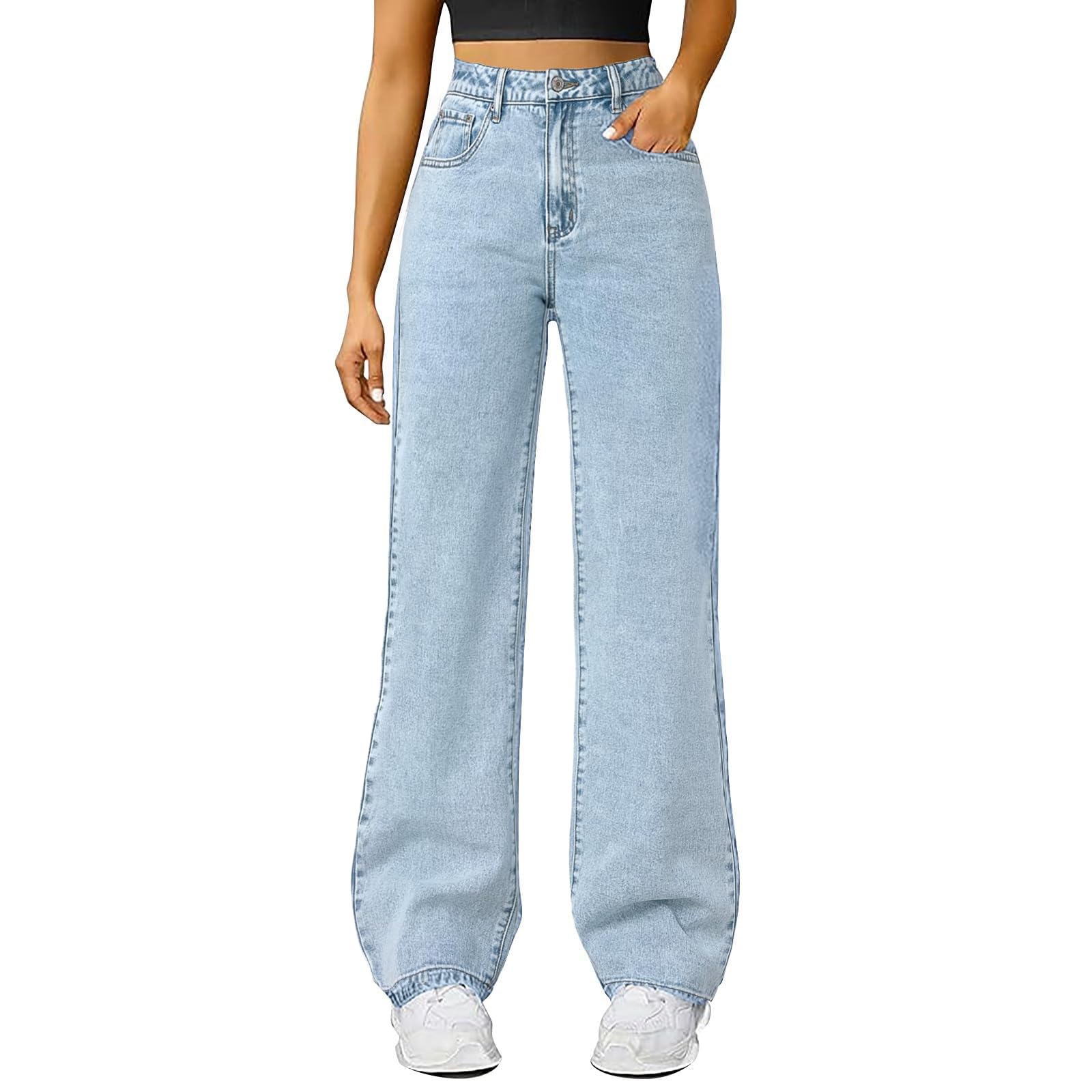 Slakkenreis Woman Wide Leg Jeans High Waisted Baggy Jeans Boyfriend Jean Elastic Waist Stretchy Jean Straight Leg Denim Pants