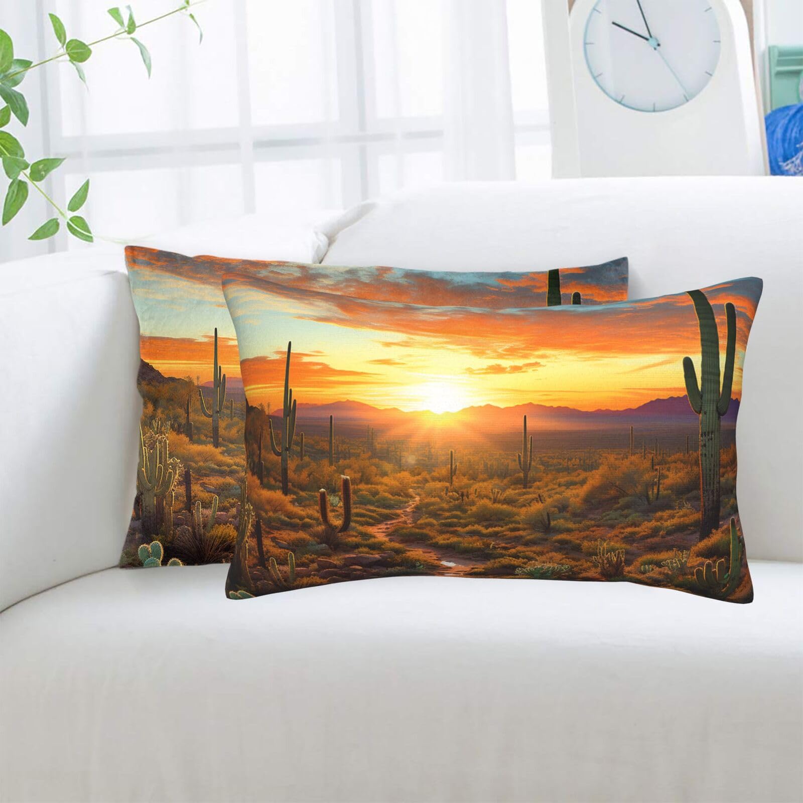 Saguaros At Sunset Standard Pillowcases Sets of 2, Ultra Soft Microfiber Plush Pillow Cases 14"X20" Comfort Decorative Throw Pillow Cover with Hidden Zipper for Bedroom, Sofa, Couch