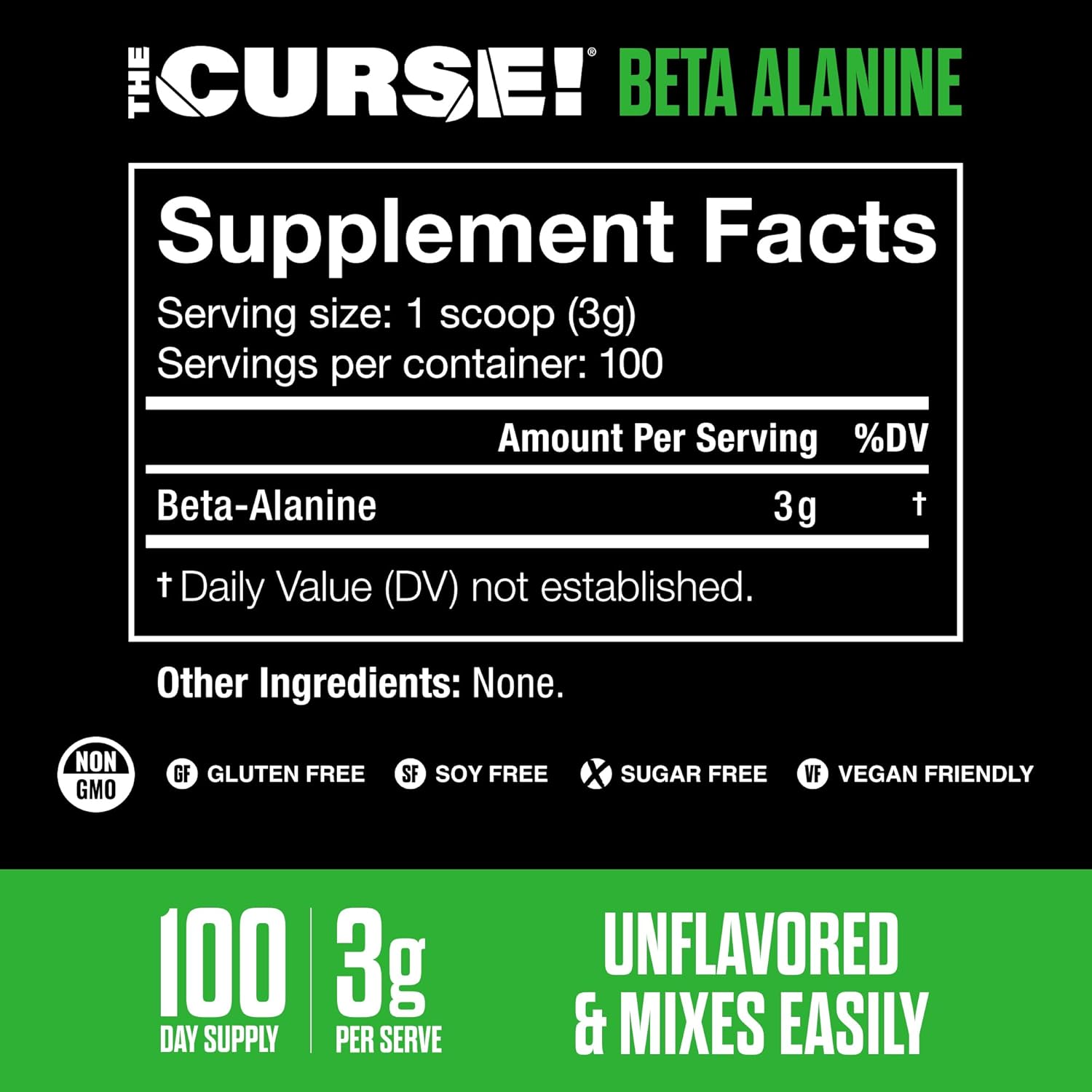 JNX SPORTS The Curse! Beta Alanine Powder - Unflavored, 100 Servings, 3g per Serving, GMP Compliant, Non-GMO, Made in The USA, Dietary Friendly - Image 2