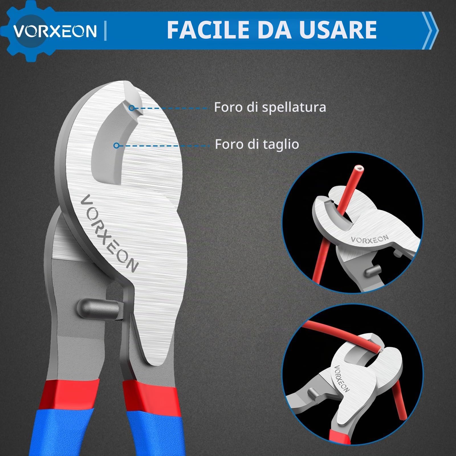 Tagliacavi 240mm, Wire Cable Cutters Acciaio 55#, Utensili da Taglio per Cavi Alluminio e Rame 0-70mm²