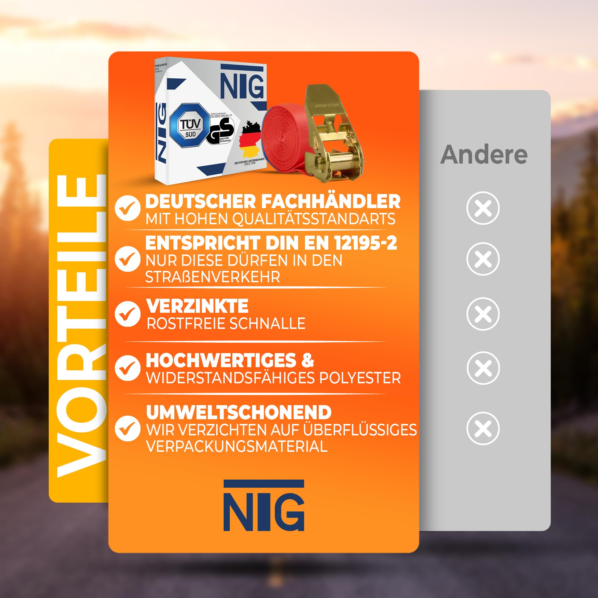 NTG 4 – 20 unidades, 800 kg, 4 m y 6 m, correas tensoras con carraca, 1 pieza, correas de trinquete, certificado TÜV/GS, 25 mm, 800 daN, 0,8t (20 unidades de 6 metros)