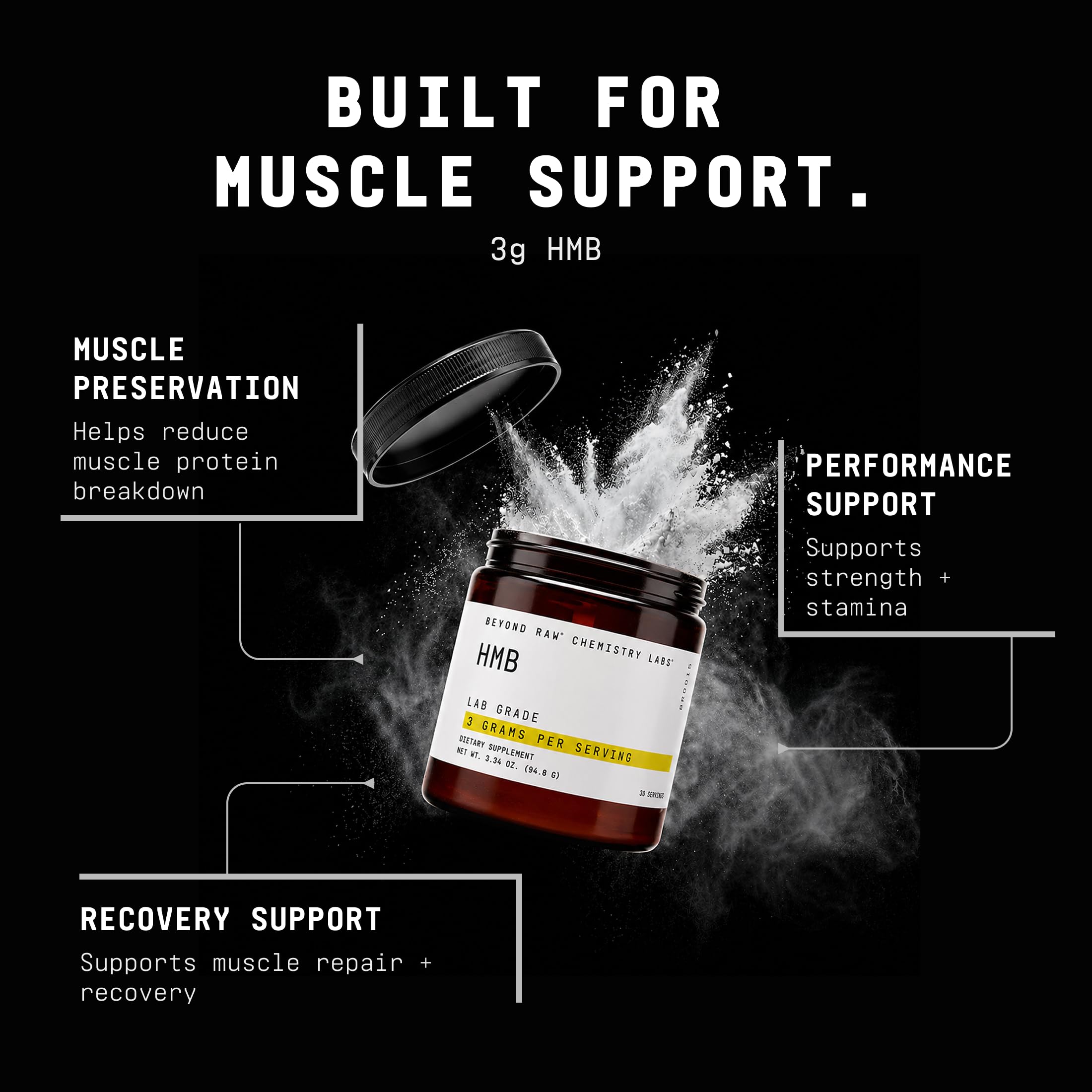 BEYOND RAW Chemistry Labs HMB Powder, Increase Performance, 30 Servings — Amazon image 3