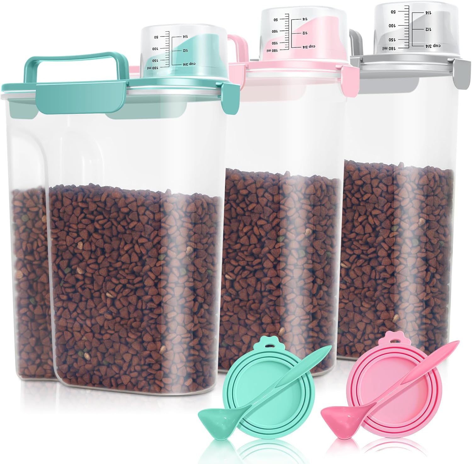 TBMax Dog Food Storage Container 3 Pack, Airtight Cat Food Storage Dispenser with Larger Spout & Measuring Cup, Portable Bird Seed Container
