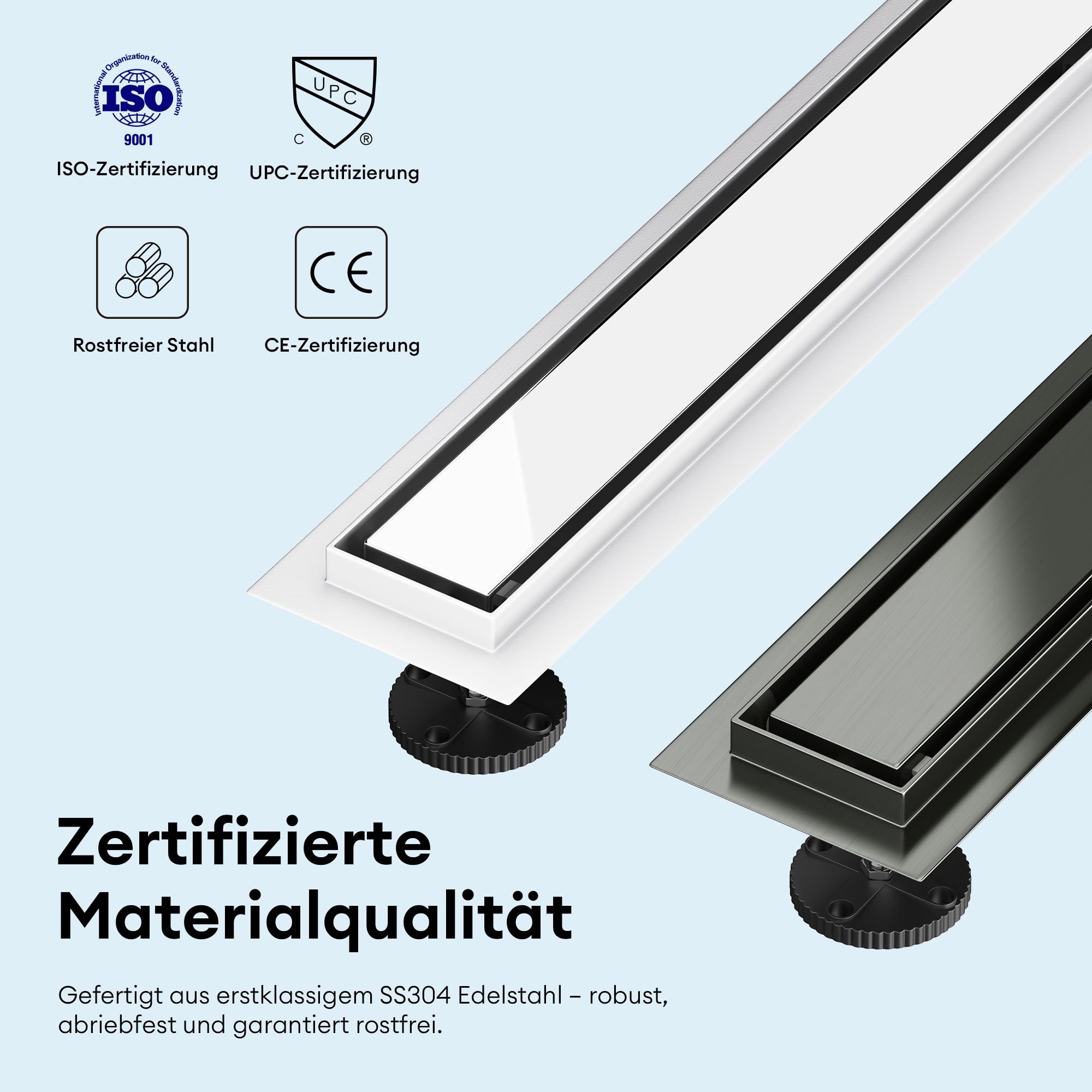 doporro Komplettset Duschrinne 70 cm aus Edelstahl, Bodenablauf in Grau | Design Duschrinne Dusche Duschablauf mit Gruchstop und Haarsieb befliesbar Duschabfluss KE110