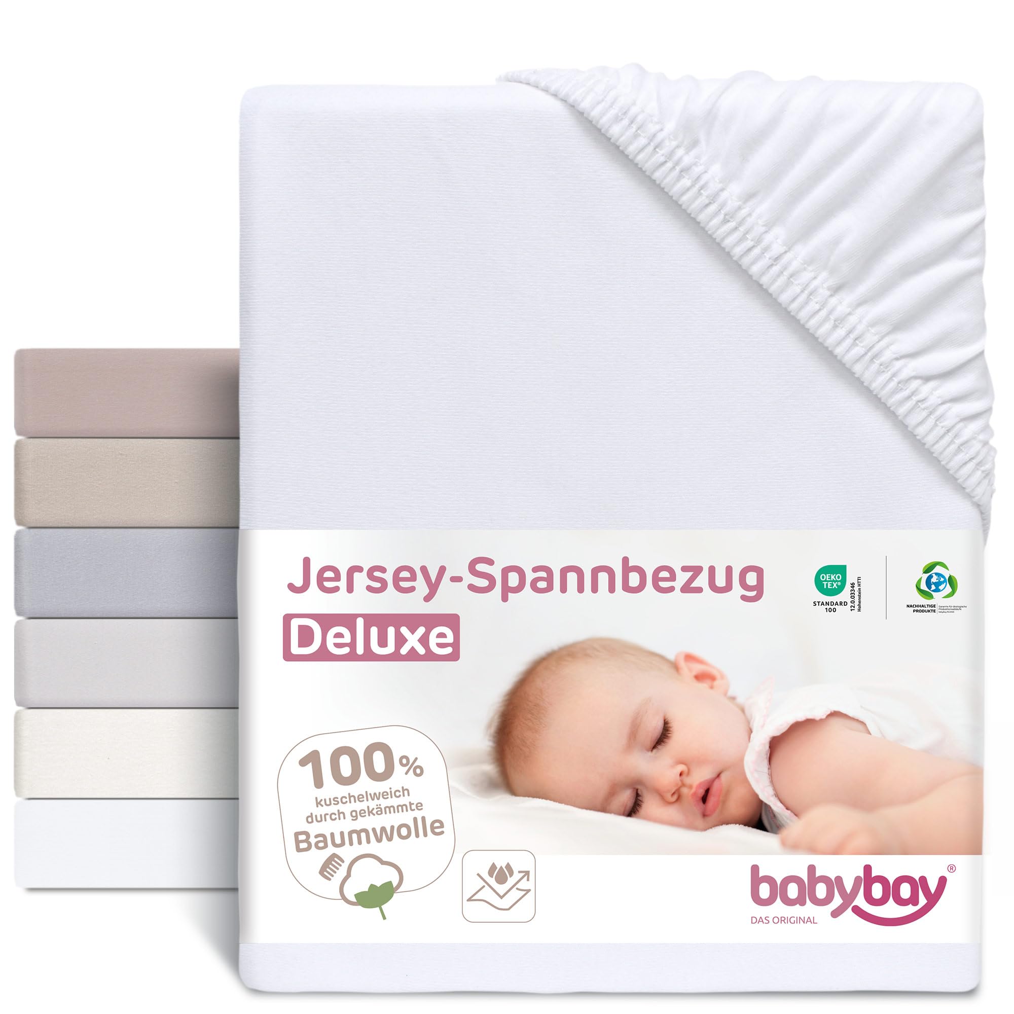 babybay jersey cover Deluxe with membrane suitable for model Original and Light, white, 100575