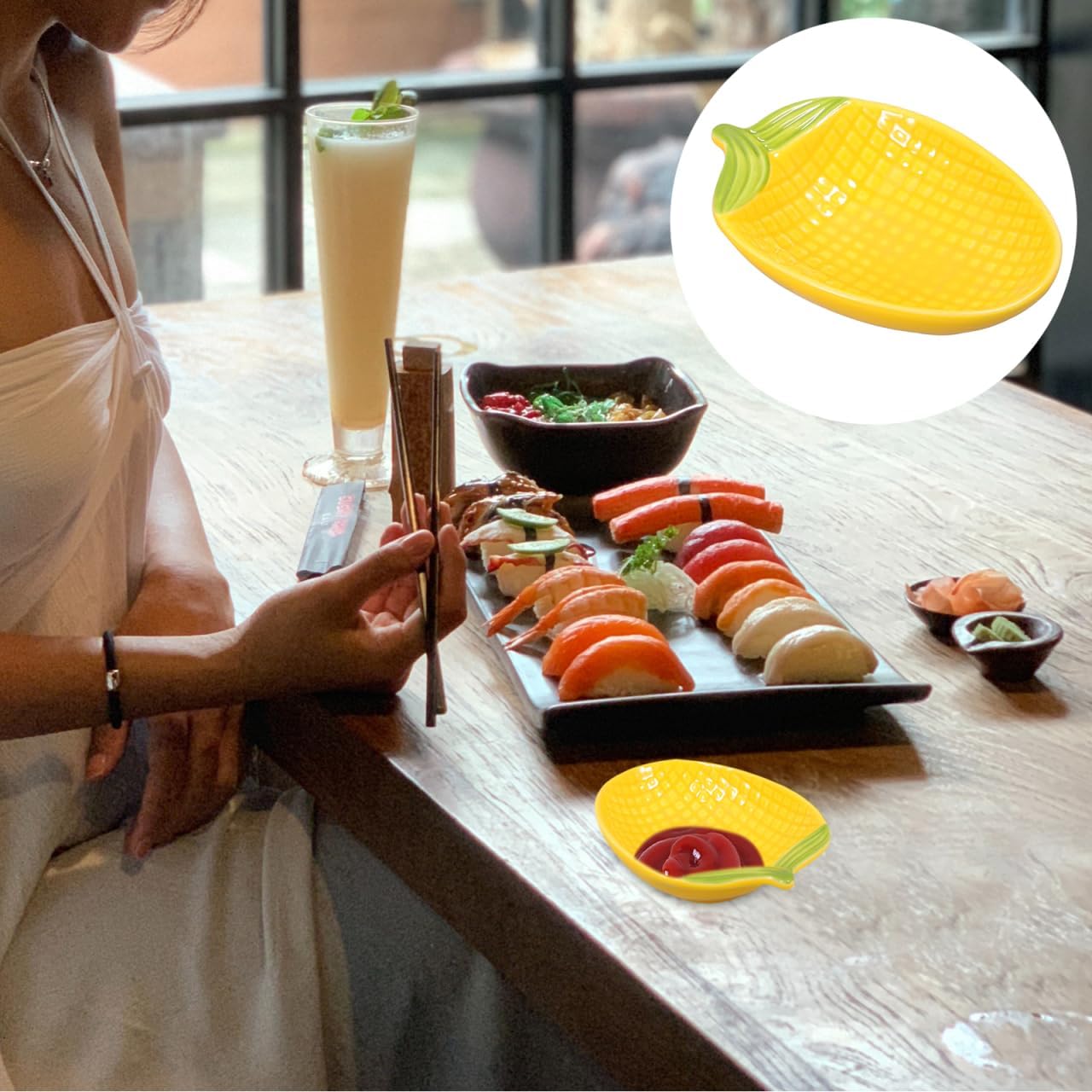 Corn Shaped Ceramic Dipping Sauce Plate 4.52X3.18X0.98 Inch Small Appetizer Serving Dish for Condiments Snacks and Salsas