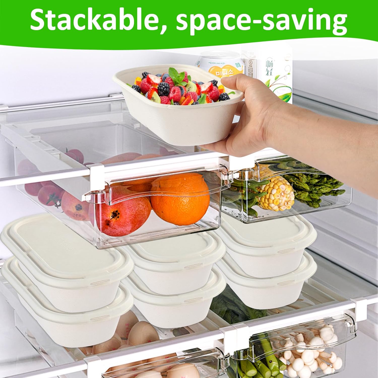 50 Pack 34 oz/1000ml Disposable Food Containers with Lids Meal Prep Lunch Food Takeout Salads Sandwiches Bowls Paper Meal Prep Containers To-Go Boxes for Salad, Pasta, Nacho, Burrito